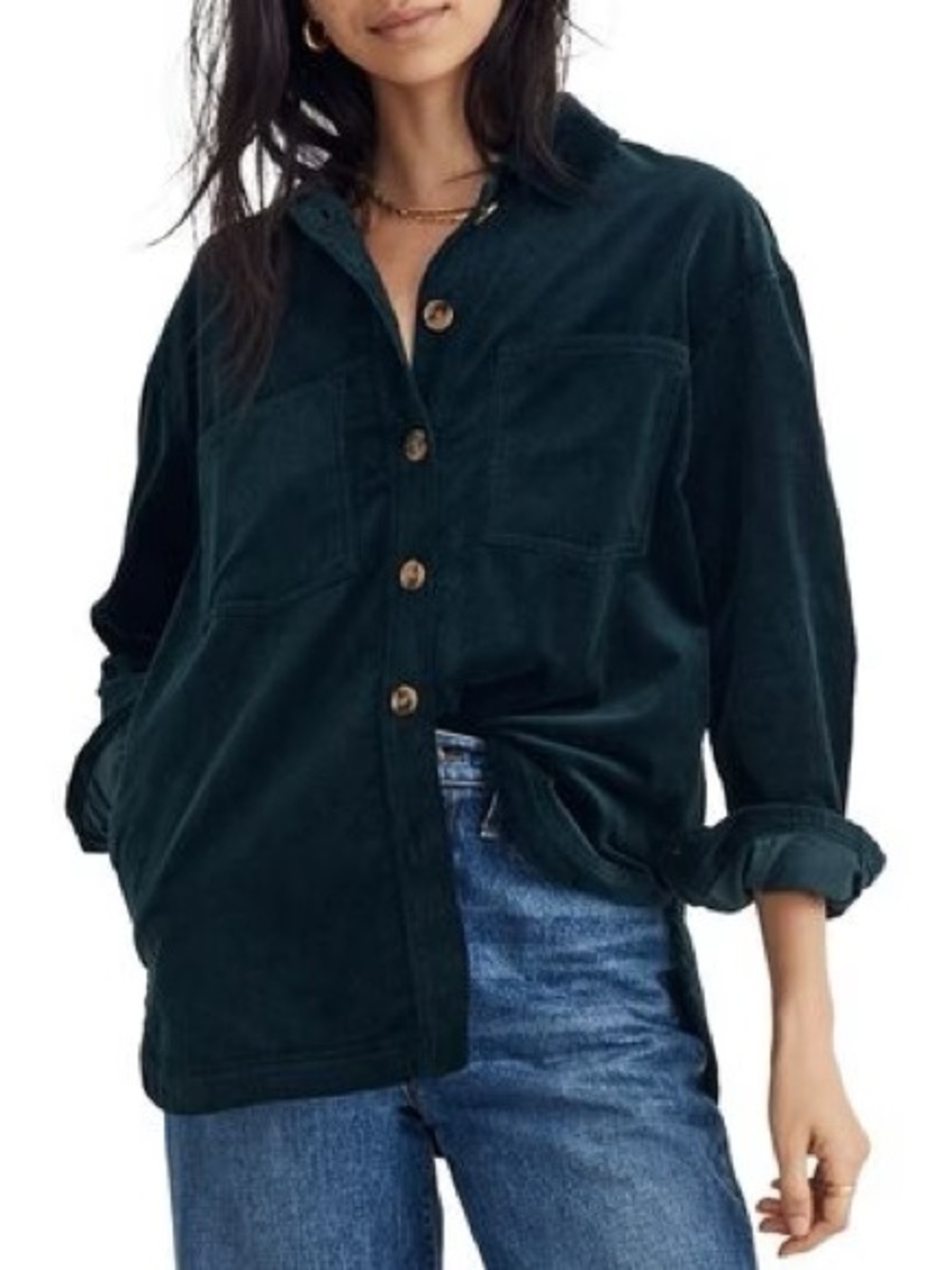 Madewell Dark Teal Corduroy Button-Front Shirt EUC
